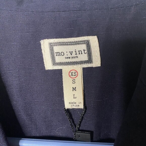 Mo Vint New York Black Shirt Dress XS Short Sleeve Anthropologie Linen Blue - Picture 3 of 11